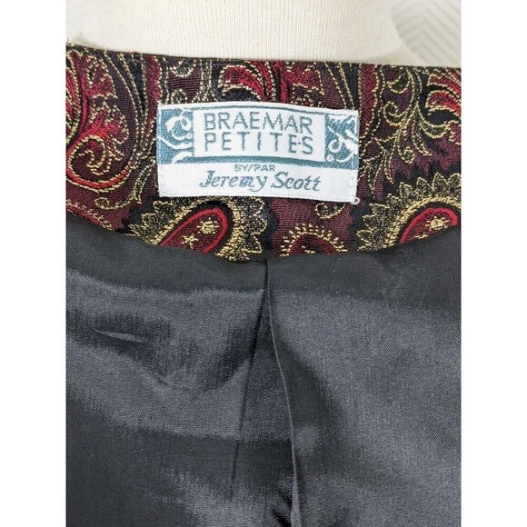 Braemar Petites Vintage Blazer Jacket Womens Medium Shiny Gold Paisley Red Lined - Picture 7 of 7